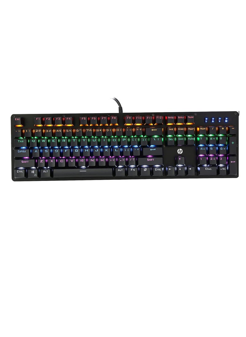 HP - GK100F Gaming Mechanical Keyboard  - Blue Switch - Rainbow Backlight 9 Lighting Mode - Full Size 104 Keys -  English Keys | Black - Image 1