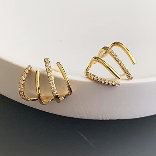 Tewiky Claw Earrings for Women, 14k Gold Plated Claw Earrings Cuff Hypoallergenic Subloom Ear Wrap Piercing Stud Earrings Minimalist Trendy Cubic Zirconia Warp Cuff Earrings Dainty Jewelry for Women - Image 5