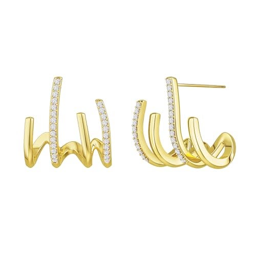 Tewiky Claw Earrings for Women, 14k Gold Plated Claw Earrings Cuff Hypoallergenic Subloom Ear Wrap Piercing Stud Earrings Minimalist Trendy Cubic Zirconia Warp Cuff Earrings Dainty Jewelry for Women - Image 1
