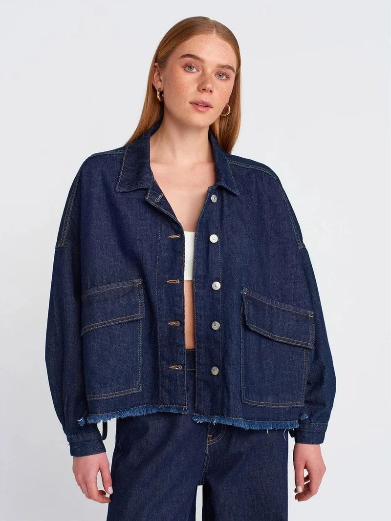 ديلفين Dilvin Oversized Cotton Denim Button Jacket