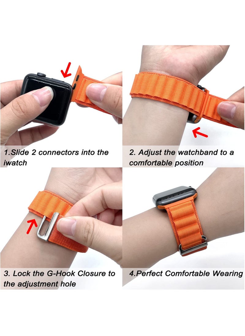 BORTONY - Apple Watch Band 42mm 44mm 45mm 49mm 4 Pack Alpine Loop Nylon Band Women Men with Adjustable Metal G-Hook Strap for iWatch Ultra Series SE 8/7/6/5/4/3/2/1 - Image 1