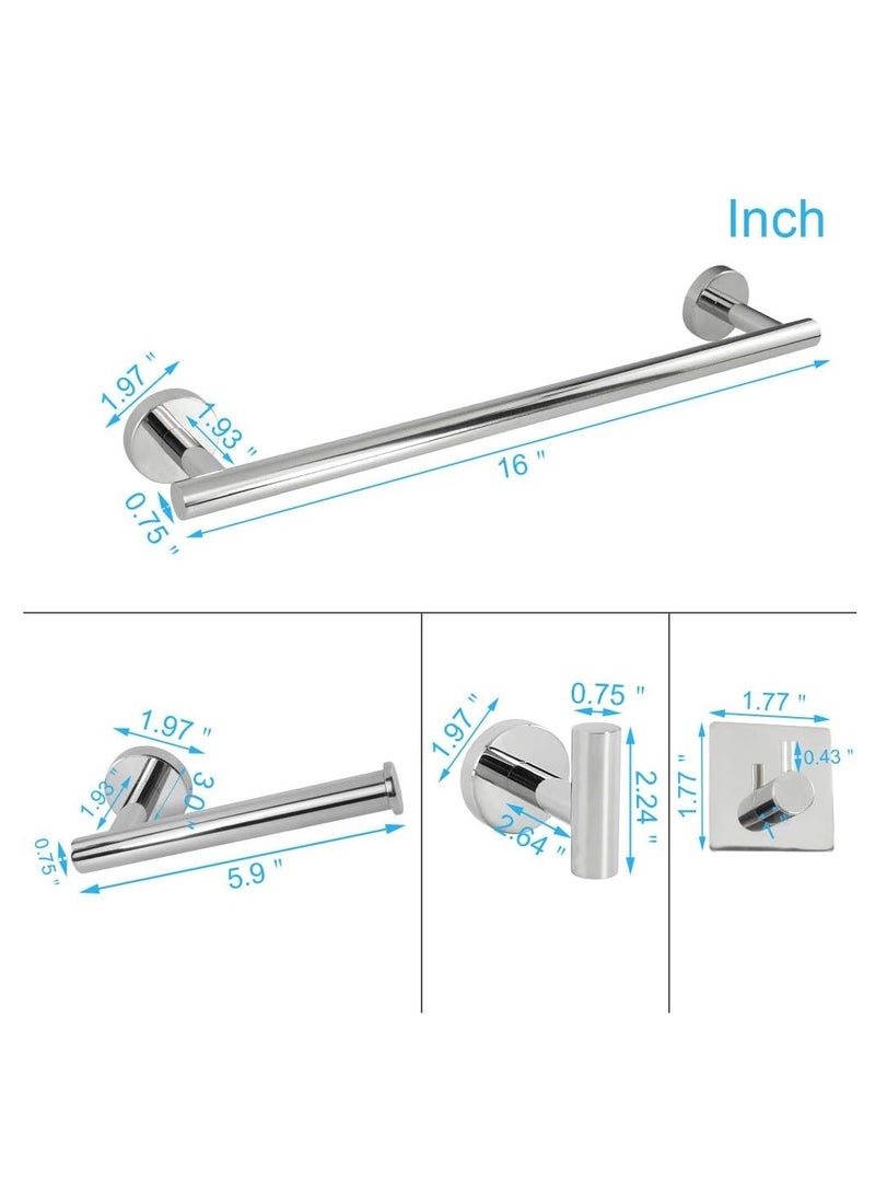 5 PCS Bathroom Hardware Set SUS304 Stainless Steel-Towel Rack Set Include Lengthen Hand Towel Bar+Toilet Paper Holder+3 Robe Towel Hooks Bathroom Accessories Towel Bar Set (Chrome, 16IN) - Image 5