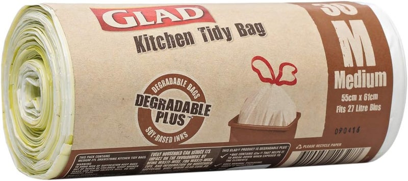 Glad Kitchen Tidy Degradable Plus Medium Bags - 30 Count, 55cm x 61cm - Image 1
