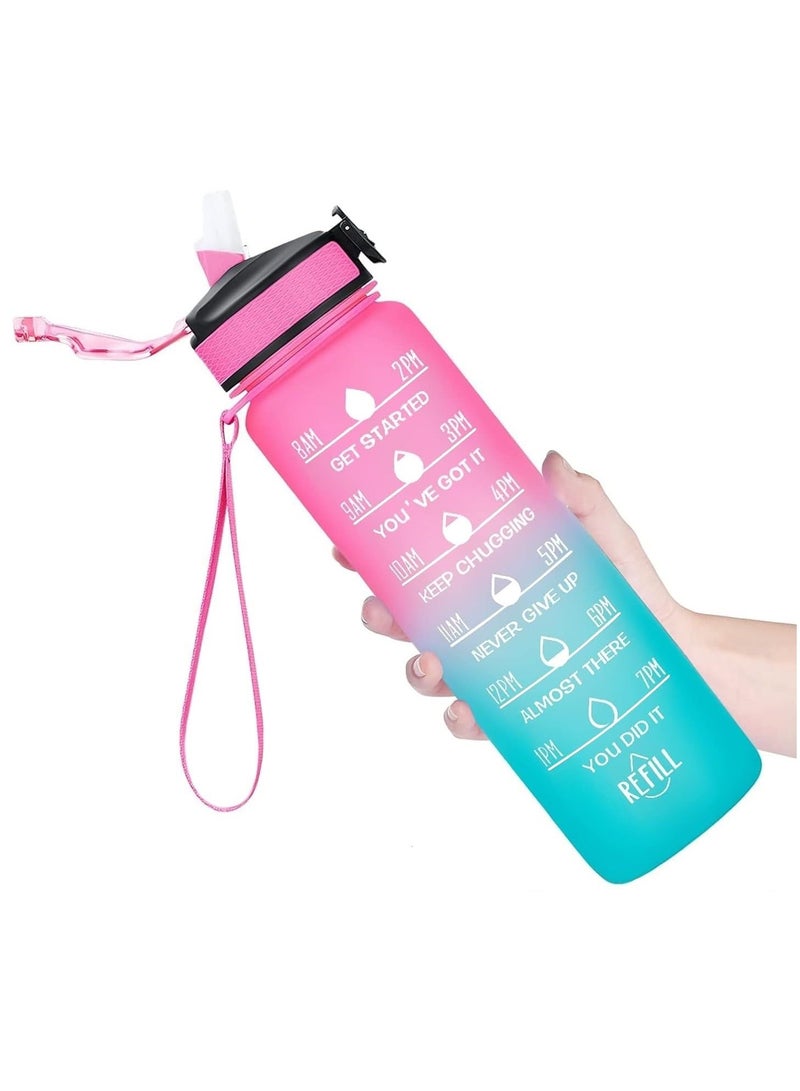 UREVO Motivational Sports Water Bottle with Time Marker Straw Leakproof Fitness Gym Outdoor Bottle Blue Pink for Daily Use - Image 1