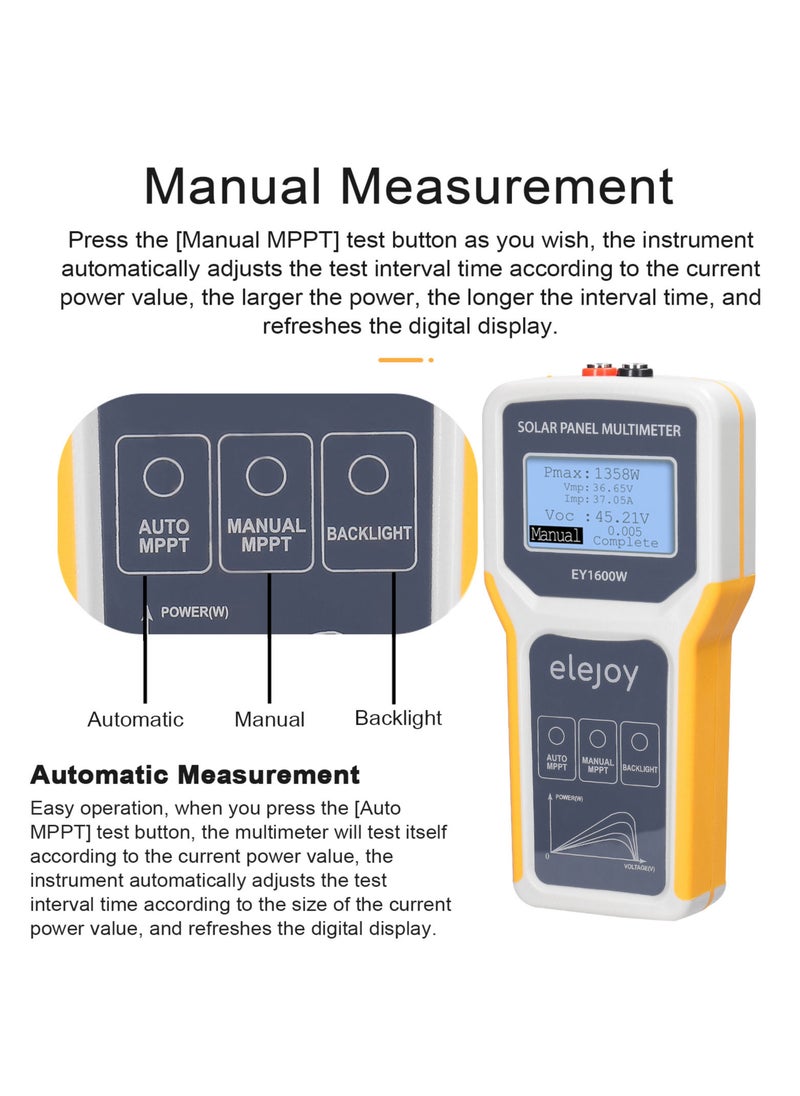 Generic - 1600W Photovoltaic Panel Multimeter Solar Panel MPPT Tester Open Circuit Voltage Test Device Maximum Power Point Voltage Current Power Test Meter LCD Display with Backlight - Image 1