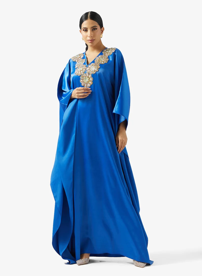 Golden Apple V neck  With Embroidered Jalabiya