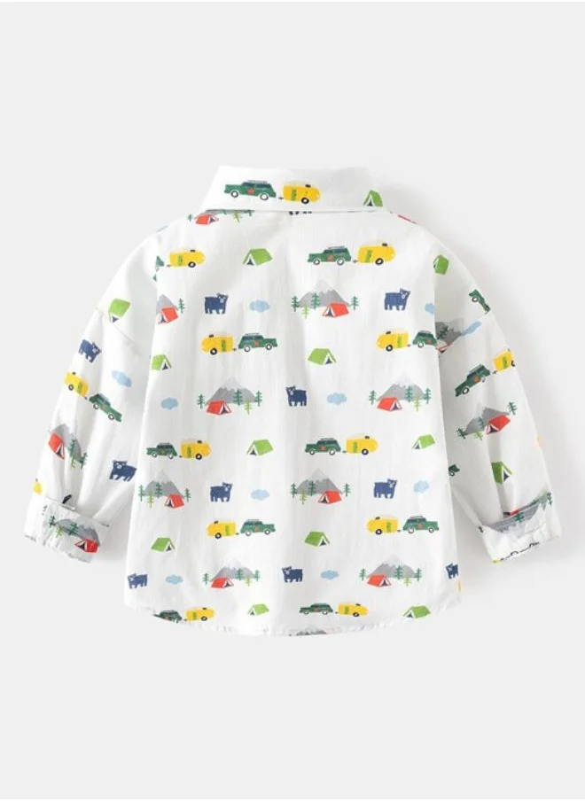 YUNIQEE White Collared Long Sleeve Printed Shirt