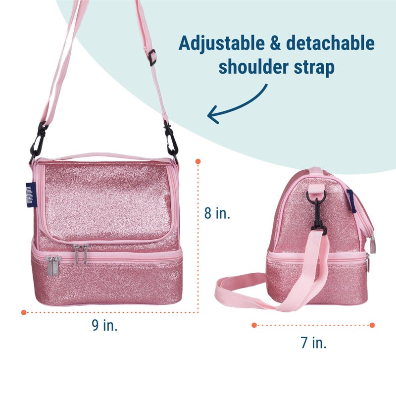 Wildkin Two Compartment Insulated Lunch Bag for Kids â€“ School & Travel Ready - Pink Glitter - Image 3