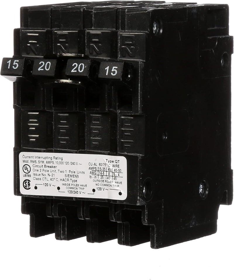 SIEMENS SIEMENS Q21520CT Triplex Two Outer 15 Amp SinglePole and One Inner 20 Amp DoublePole Circuit Breaker  - Image 1