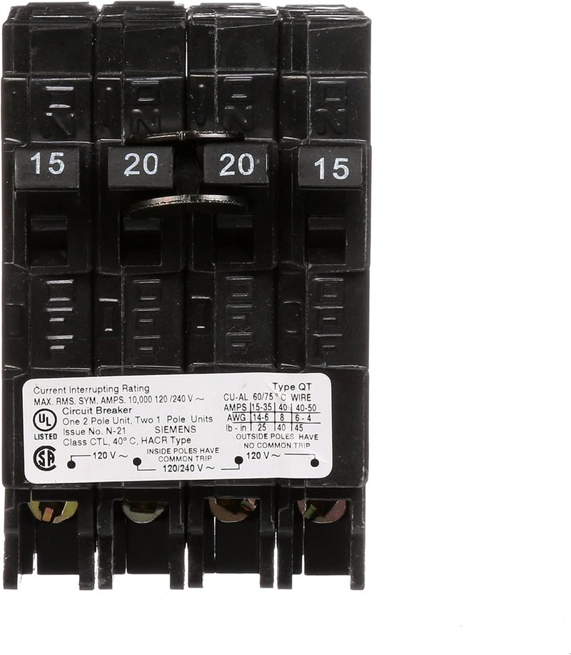 SIEMENS SIEMENS Q21520CT Triplex Two Outer 15 Amp SinglePole and One Inner 20 Amp DoublePole Circuit Breaker  - Image 2