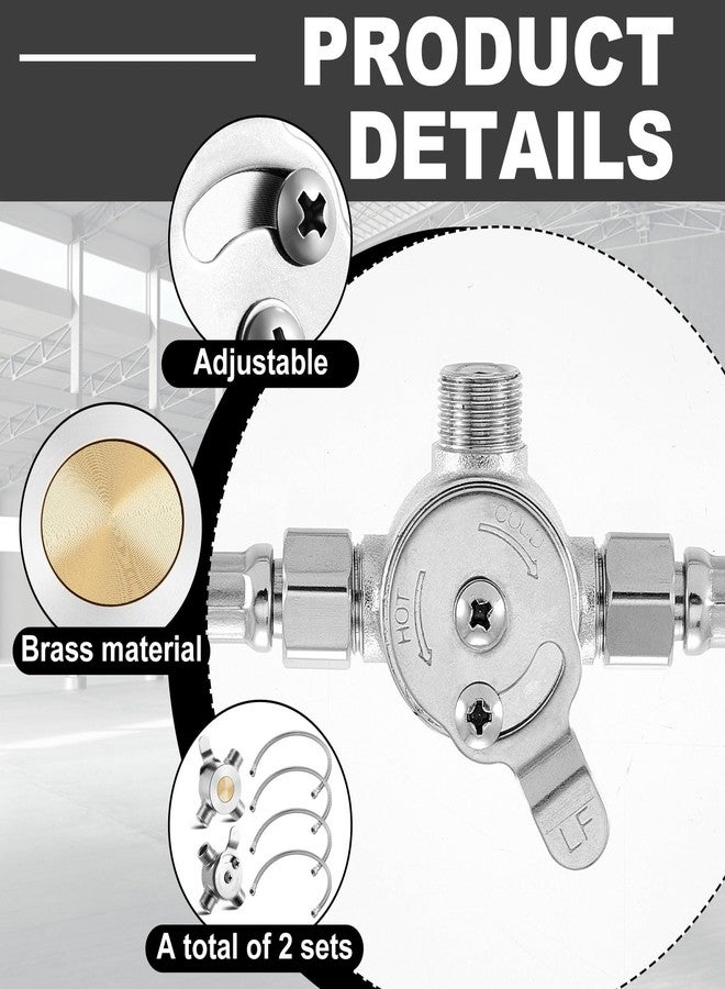 Yaocom صمام خلط يدوي Yaocom مكون من قطعتين مقاس 3/8 بوصة، خلاط درجة حرارة الماء الساخن والبارد، صمام خلط حراري للمنزل والحمام أسفل السطح لضبط درجة حرارة الماء، يتضمن 4 موصلات صنبور مضفرة - Image 3