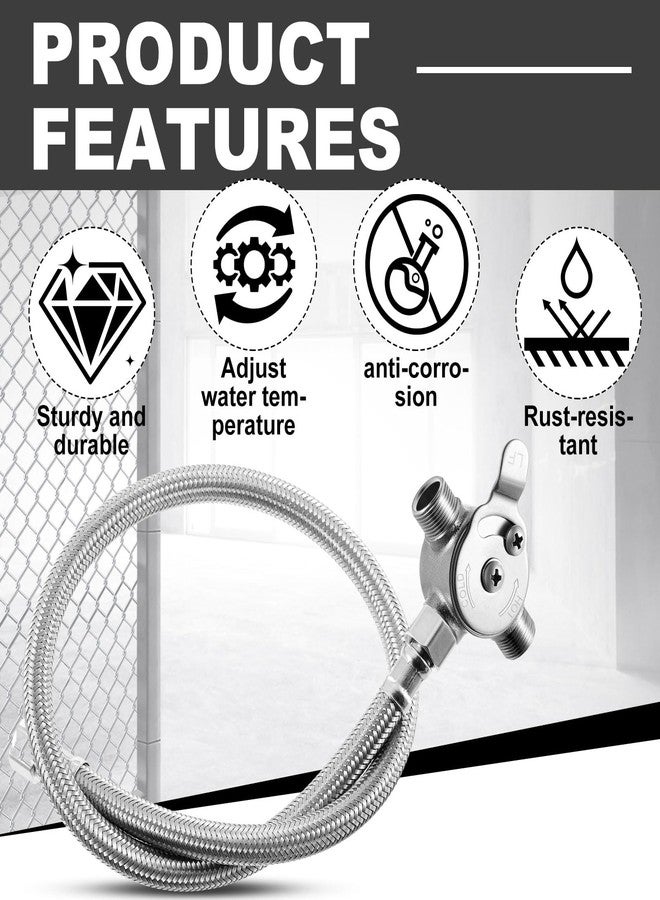 Yaocom صمام خلط يدوي Yaocom مكون من قطعتين مقاس 3/8 بوصة، خلاط درجة حرارة الماء الساخن والبارد، صمام خلط حراري للمنزل والحمام أسفل السطح لضبط درجة حرارة الماء، يتضمن 4 موصلات صنبور مضفرة - Image 4