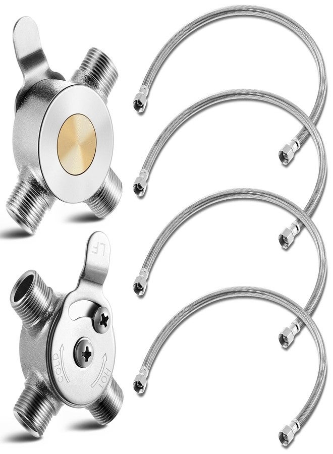 Yaocom صمام خلط يدوي Yaocom مكون من قطعتين مقاس 3/8 بوصة، خلاط درجة حرارة الماء الساخن والبارد، صمام خلط حراري للمنزل والحمام أسفل السطح لضبط درجة حرارة الماء، يتضمن 4 موصلات صنبور مضفرة - Image 1