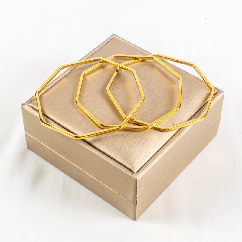 Set of 3 Golden Stainless Steel Bangale Bracelet Size 65 - Image 1