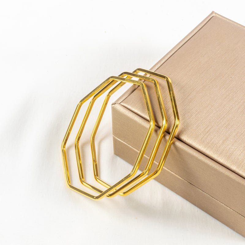 Set of 3 Golden Stainless Steel Bangale Bracelet Size 65 - Image 2