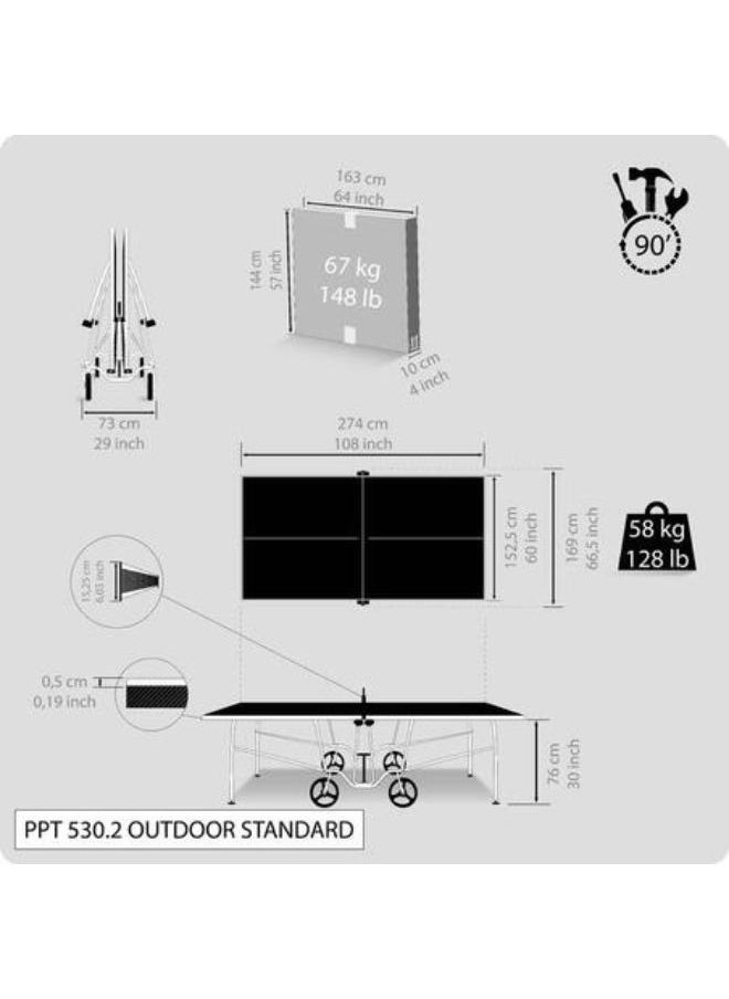 PONGORI Outdoor Table Tennis Table PPT 530.2 - Grey  - Image 3