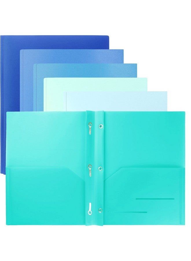 Youngever 12 Pack Heavy Duty Plastic Two Pocket Folders With 3 Prongs Metal Prongs Fastener Heavy Duty Plastic 2 Pocket Folder In 6 Coastal Colors - Image 1
