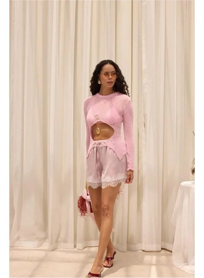 Bohemai  Hanoi Yarn Detail Pink Knit Crop. for Women | Best Price UAE
