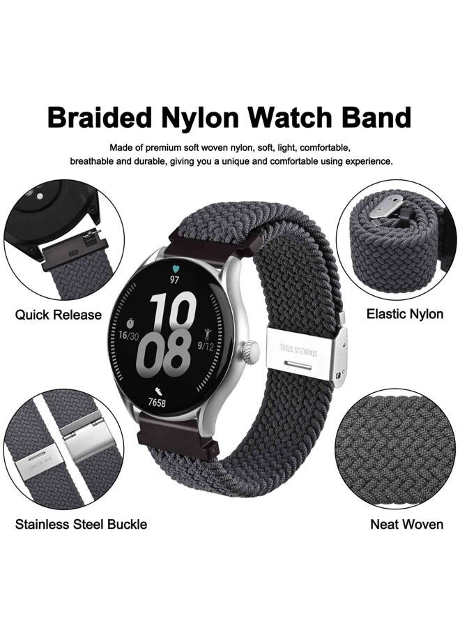 WOCCI 22mm Braided Nylon Watch Band for Men and Women, Quick Release, Silver Stainless Steel Buckle (Grey) - Image 3
