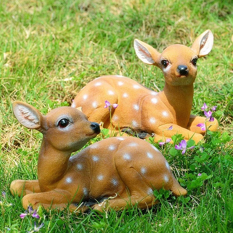 YukaBa Garden Animal Statues Statue Decoration Resin Deer Statue Sculpture Ornaments Animal Garden Statue Couple Deer Models Sika Deer Ornament for Garden Park and Lawn(2Pcs) - Image 1