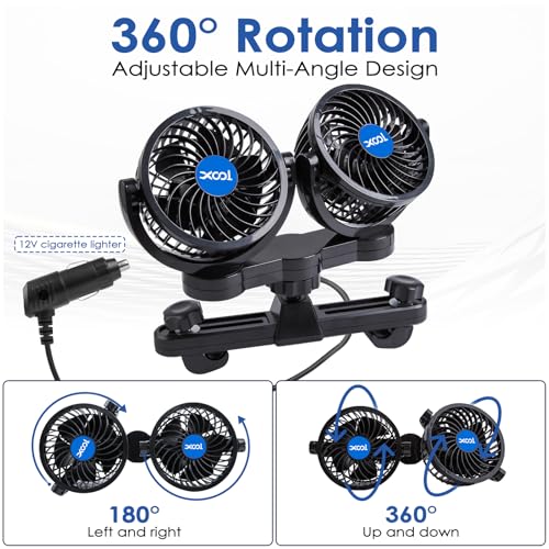 XOOL Electric Car Fans for Rear Seat Passenger Portable Fans Headrest 360 Degree Rotatable Backseat Car Fan 12V Cooling Air Fan with Stepless Speed Regulation for Vehicles, SUV, RV - Image 3
