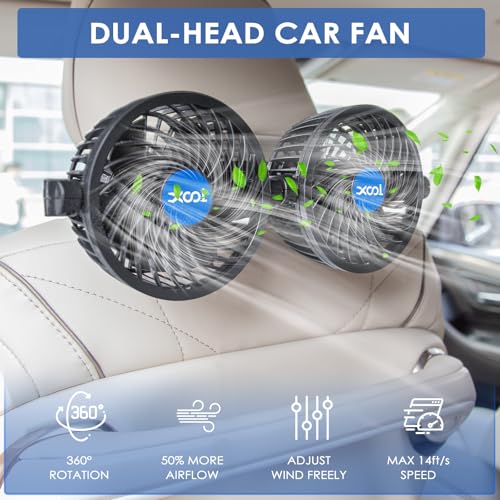 XOOL Electric Car Fans for Rear Seat Passenger Portable Fans Headrest 360 Degree Rotatable Backseat Car Fan 12V Cooling Air Fan with Stepless Speed Regulation for Vehicles, SUV, RV - Image 2