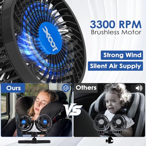 XOOL Electric Car Fans for Rear Seat Passenger Portable Fans Headrest 360 Degree Rotatable Backseat Car Fan 12V Cooling Air Fan with Stepless Speed Regulation for Vehicles, SUV, RV - Image 5
