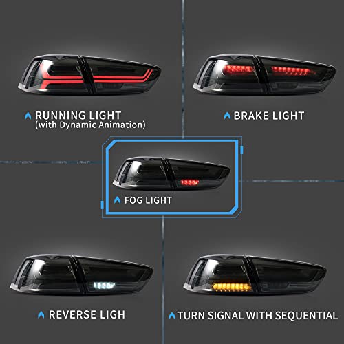VLAND Led Tail lights Compatible with Mitsubishi Lancer & EVO X 2008-2021(Not Fit Sportbacks/fortis/io) w/Dynamic Animation w/Sequential, Pair Rear Lamp Assembly Smoke/Tinted - Image 2