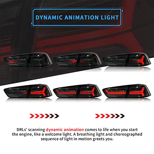 VLAND Led Tail lights Compatible with Mitsubishi Lancer & EVO X 2008-2021(Not Fit Sportbacks/fortis/io) w/Dynamic Animation w/Sequential, Pair Rear Lamp Assembly Smoke/Tinted - Image 3