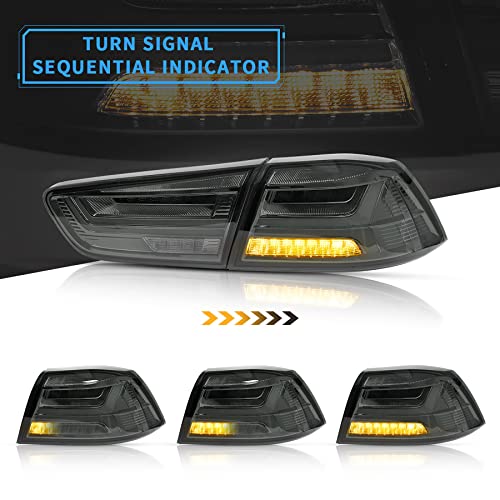 VLAND Led Tail lights Compatible with Mitsubishi Lancer & EVO X 2008-2021(Not Fit Sportbacks/fortis/io) w/Dynamic Animation w/Sequential, Pair Rear Lamp Assembly Smoke/Tinted - Image 4