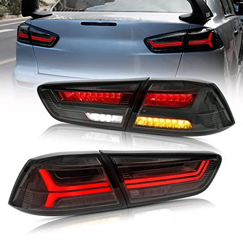 VLAND Led Tail lights Compatible with Mitsubishi Lancer & EVO X 2008-2021(Not Fit Sportbacks/fortis/io) w/Dynamic Animation w/Sequential, Pair Rear Lamp Assembly Smoke/Tinted - Image 1