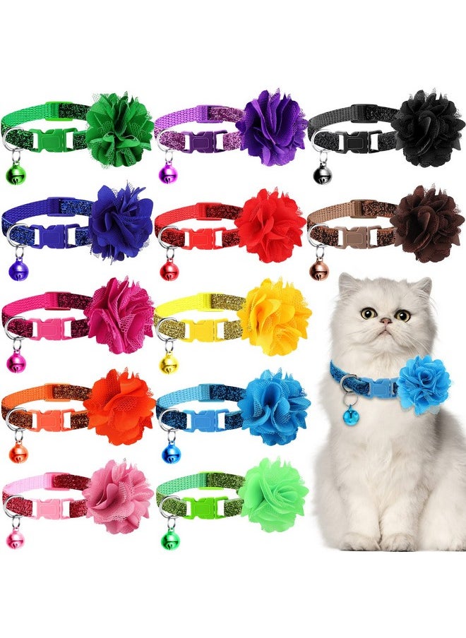 Saintrygo 12 Pcs Cat Collar Flower With Bells For Girl Cats Summer Cat Collar Breakaway Adjustable Cat Collar Flowers Accessory For Small Pets Girl Cats  - Image 1