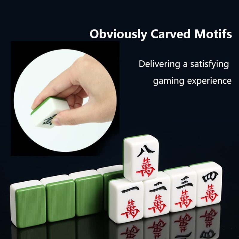 drizzle Chinese Mahjong Game Set - 146 Medium Size Tiles 1.3inch with Instructions - Professional Mah Jong Play Green [å°ˆæ¥­ä¸­å¼éº»å°‡] - Image 5
