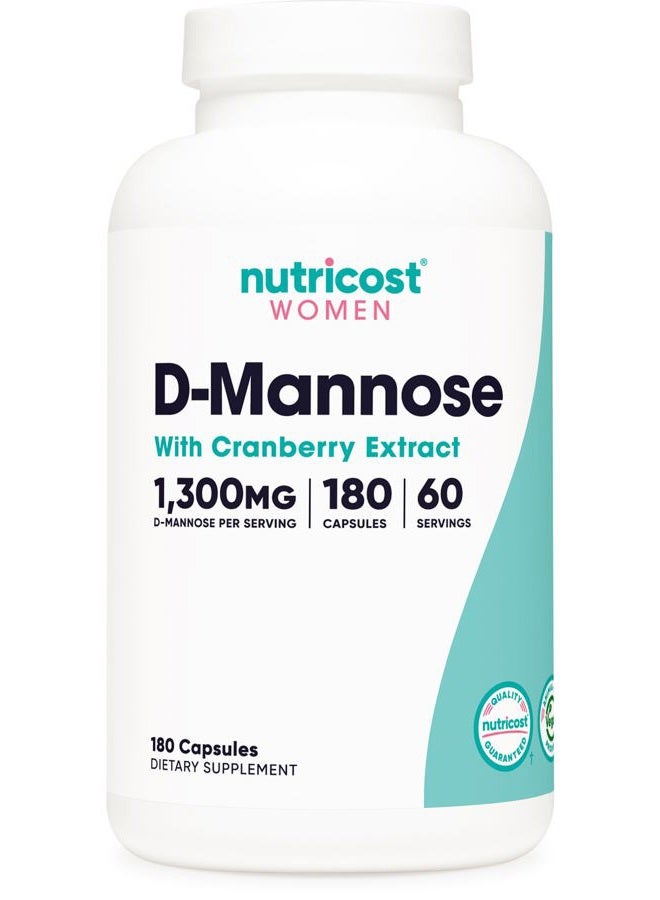 Nutricost D-Mannose with Cranberry Extract for Women 1300mg 180 Capsules - Image 1