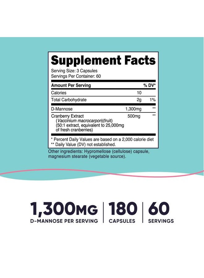 Nutricost D-Mannose with Cranberry Extract for Women 1300mg 180 Capsules - Image 2