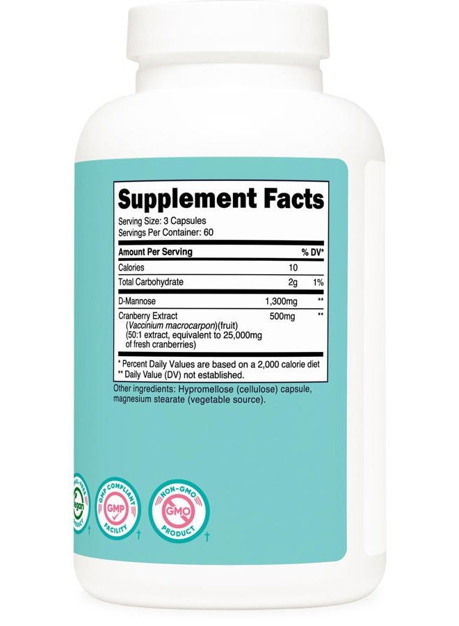 Nutricost D-Mannose with Cranberry Extract for Women 1300mg 180 Capsules - Image 5