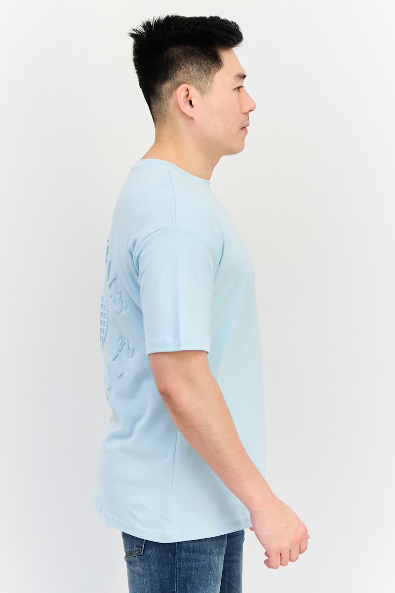 Fudo Men Crew Neck Short Sleeves Brand Logo T-Shirt, Light Blue - Image 3