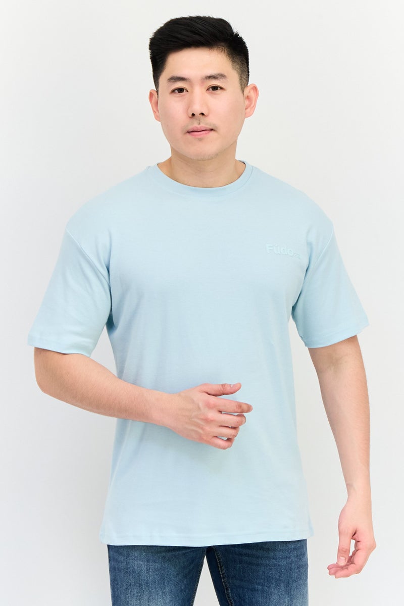 Fudo Men Crew Neck Short Sleeves Brand Logo T-Shirt, Light Blue - Image 1