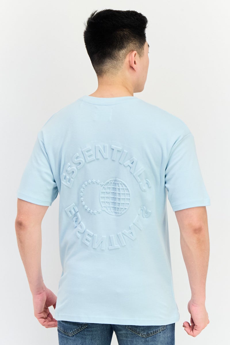 Fudo Men Crew Neck Short Sleeves Brand Logo T-Shirt, Light Blue - Image 4