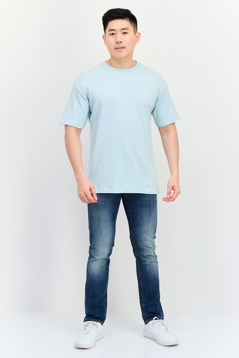 Fudo Men Crew Neck Short Sleeves Brand Logo T-Shirt, Light Blue - Image 2