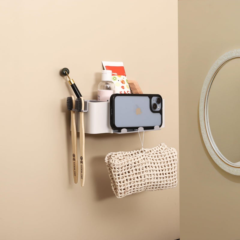 Jinila Plastic Multipurpose Storage Holder Stand Wall-Mounted Toothbrush Toiletries Cosmetics Organizer for Bathroom and Washbasin (Pack of 1, Gray and Cream) - Image 4