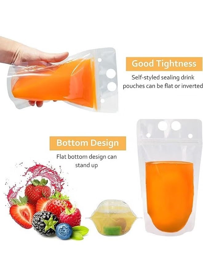 20 Pcs Drink Pouches Clear Drink Bags with Disposable Plastic Straws Smoothie Bags Juice Bags Double Zipper Handheld Translucent Stand-up Frozen Drink Pouches with Straws  - Image 3