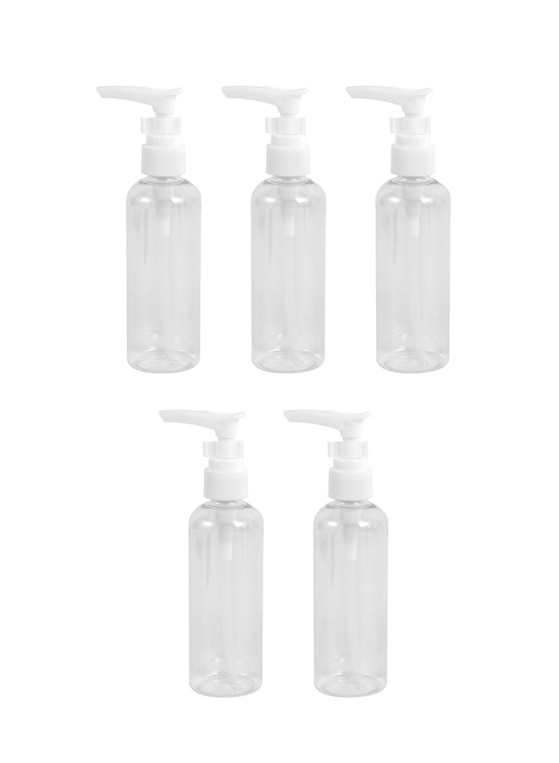 LAWAZIM Plastic Travel Lotion Bottle Set -5 Piece, 100ml- Clear Empty Refillable Pump Bottles with Clip-Lock -Ideal for Skincare Shampoo Essential Oil Hand Sanitizer Toiletries - for Travel and Home Use - Image 1