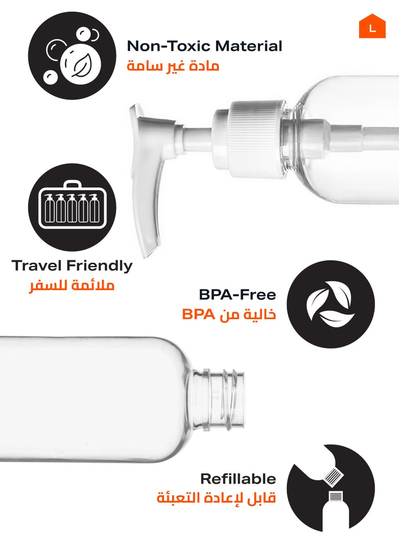 LAWAZIM Plastic Travel Lotion Bottle Set -5 Piece, 100ml- Clear Empty Refillable Pump Bottles with Clip-Lock -Ideal for Skincare Shampoo Essential Oil Hand Sanitizer Toiletries - for Travel and Home Use - Image 3