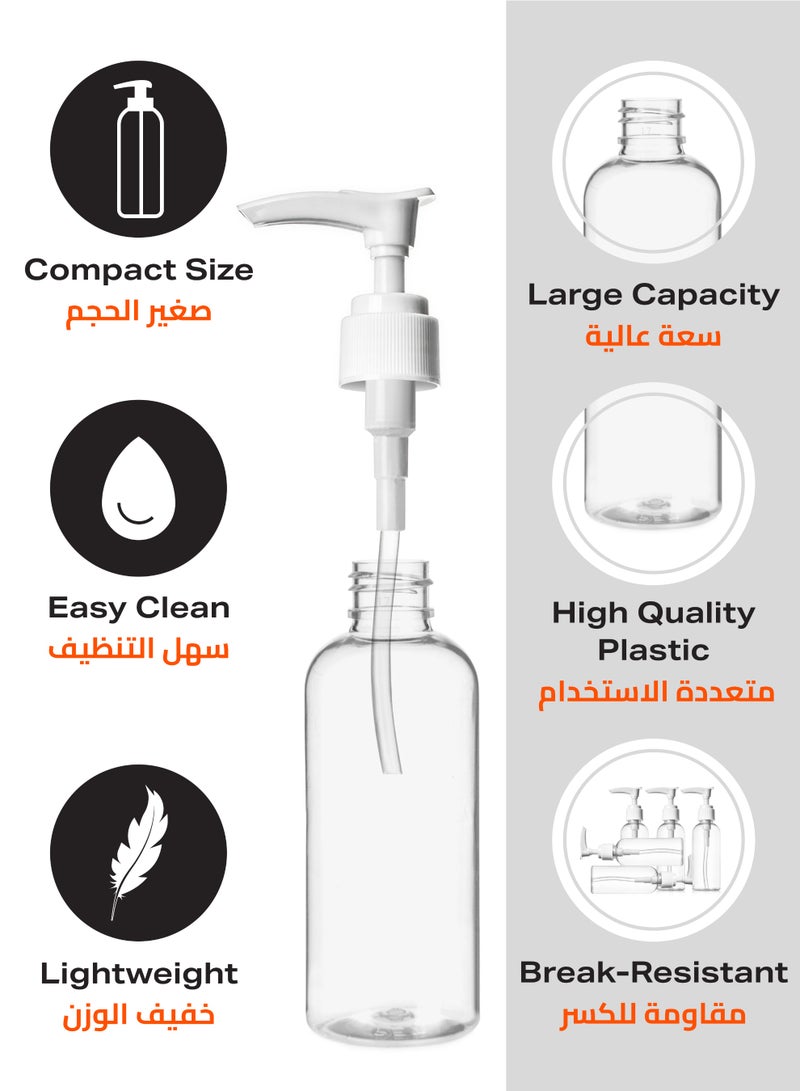 LAWAZIM Plastic Travel Lotion Bottle Set -5 Piece, 100ml- Clear Empty Refillable Pump Bottles with Clip-Lock -Ideal for Skincare Shampoo Essential Oil Hand Sanitizer Toiletries - for Travel and Home Use - Image 4