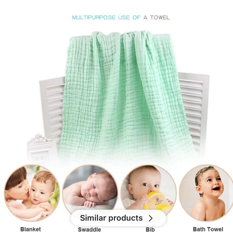 heartbury 100% Organic Cotton 6 Layer Ultra-Soft Muslin Blanket for Baby, Bath Towel for New Born Baby - 110X110 cm - (0-3 Years) (100 * 110Solid Green) - Image 2