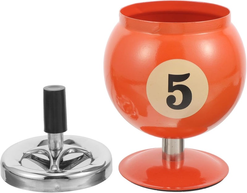 Decorative Iron Billiard-Style Push-Down Ashtray, Smokeless Windproof Metal Ash Holder for Home and Office, Retro Household Table Ash Tray with Automatic Extinguishing, Orange - Image 1