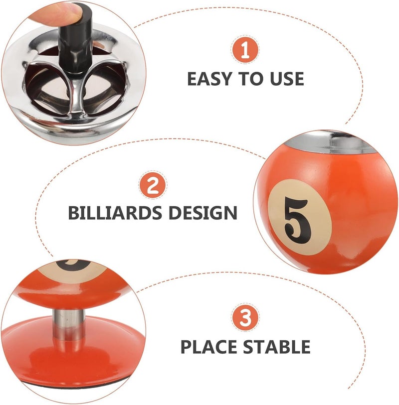 Decorative Iron Billiard-Style Push-Down Ashtray, Smokeless Windproof Metal Ash Holder for Home and Office, Retro Household Table Ash Tray with Automatic Extinguishing, Orange - Image 5