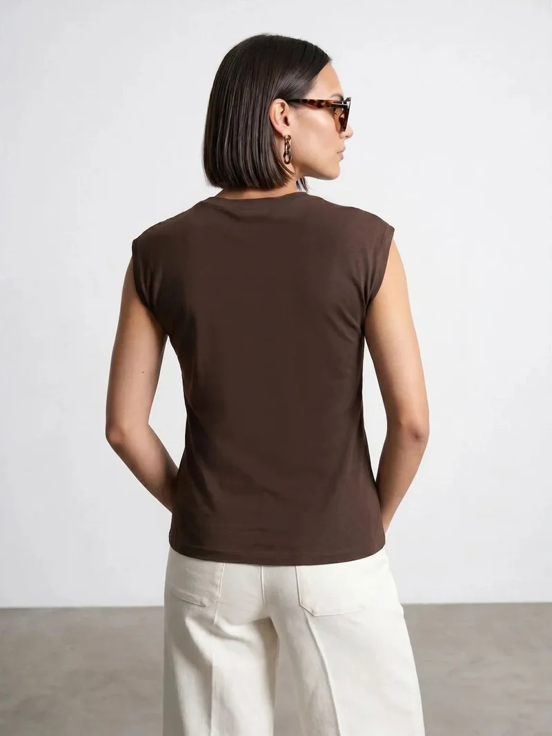 Dilvin Dilvin Women's Sleeveless Cotton Crew Neck T-Shirt with Tie Detail
