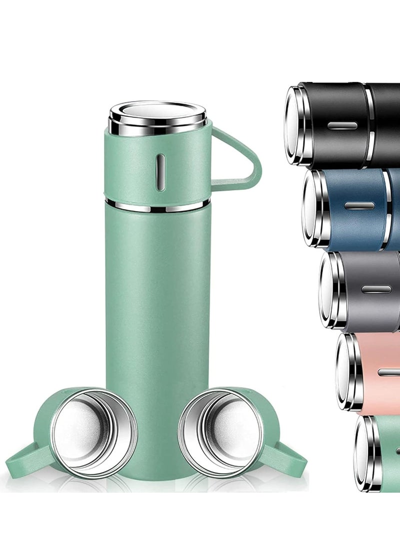 JAJEEK 500ml Stainless Steel Vacuum Thermos Flask with Silicone Handle – Insulated Water Bottle with 2 Stainless Steel Cups Set for Hot & Cold Outdoor Travel | Gift Box (2 PACK, GREEN) – Ideal for Hiking, Camping, and Travel  - Image 1